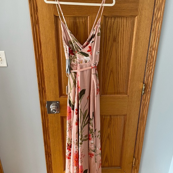 New Blush Pink Floral Print Satin Maxi Dress - Picture 3 of 4